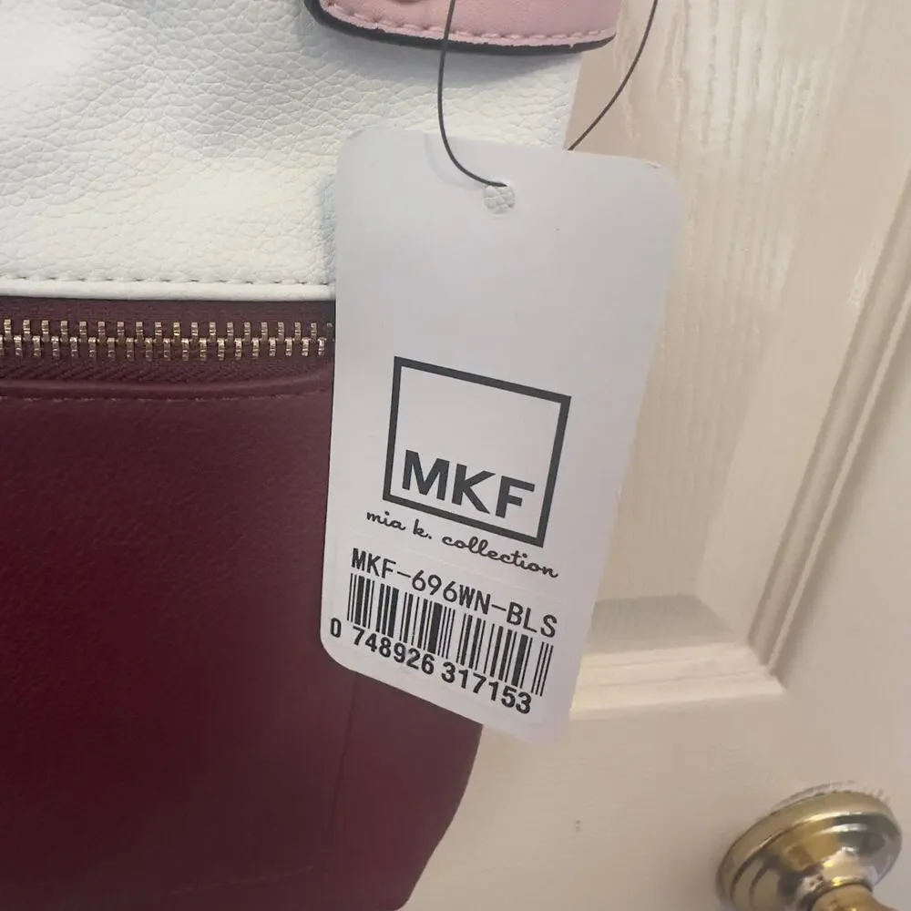 MKF Mia K. Collection Camilla Leather Crossbody Purse Burgundy White Pink NWT‎